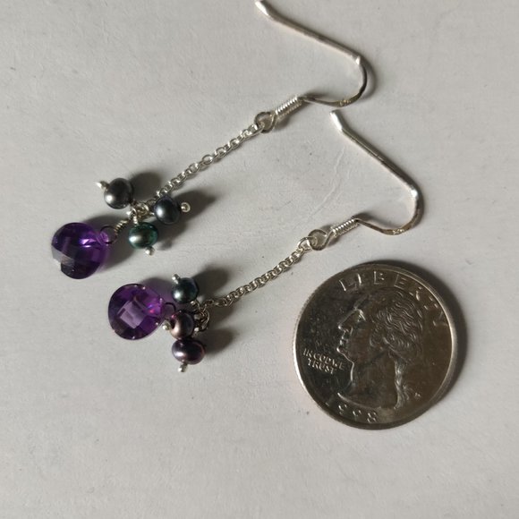 Amethyst and Pearl Dangle Earrings - Picture 6 of 8